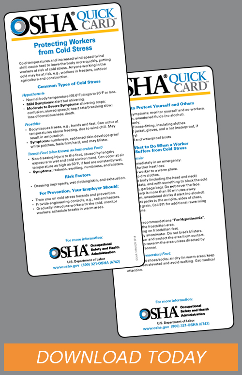 Cold Stress 2023 OSHA Quick card banner